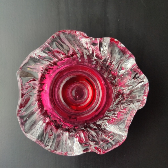 Cranberry Glass Candle Holder with Ruffled Edge - Picture 7 of 13